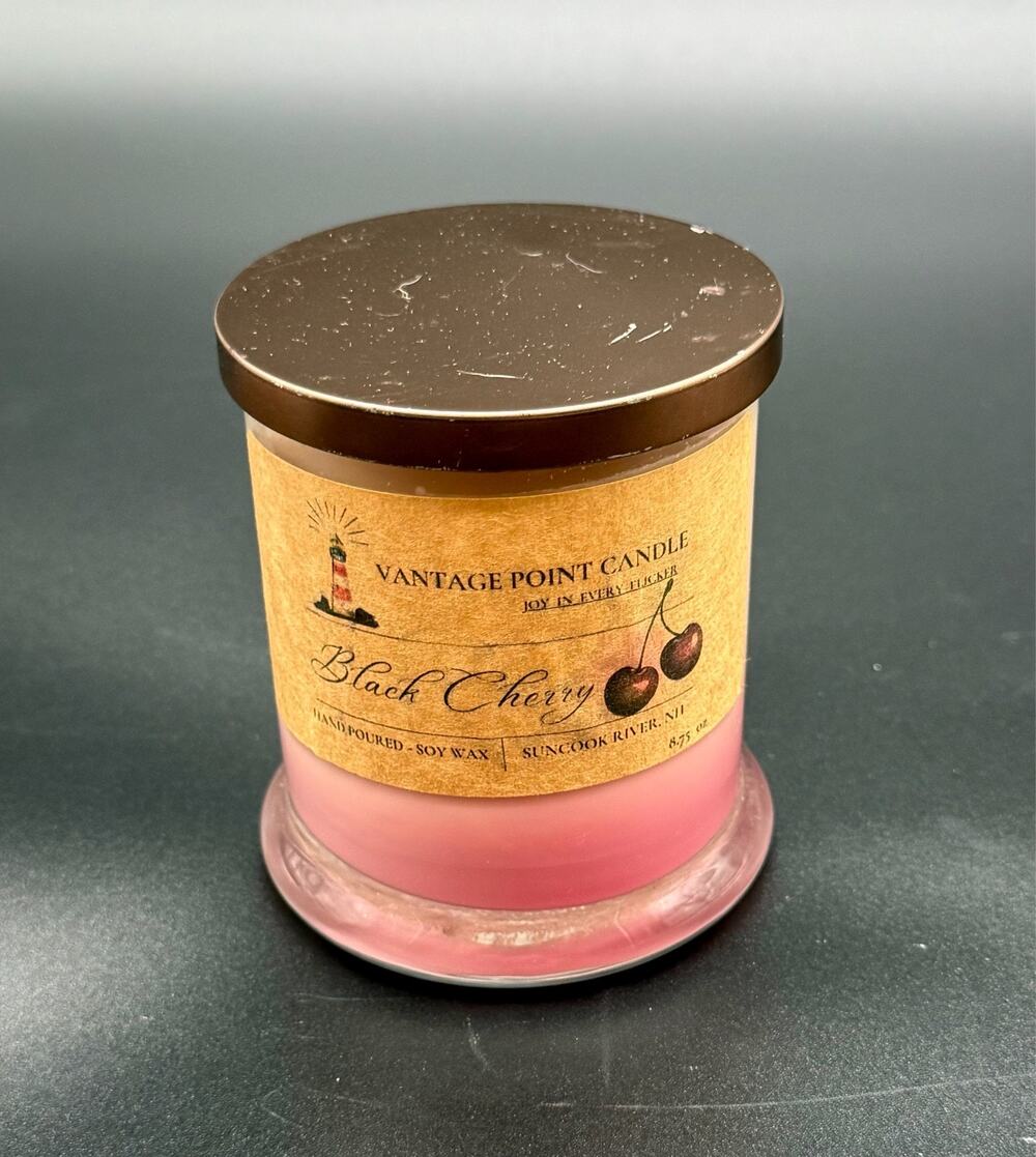 Vantage Point Candle Black Cherry Soy Wax Hand Poured Suncook NH Unburned
